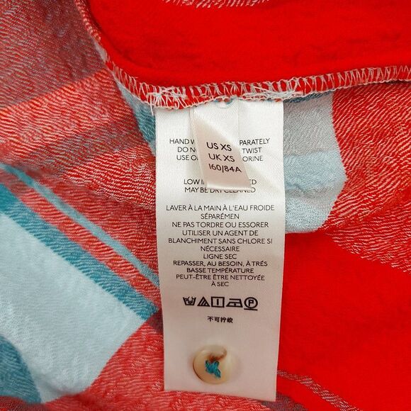 Anthropologie Pilcro Breeze Plaid Blouse Womens XS Red Blue Button Raglan Sleeve - Picture 11 of 12